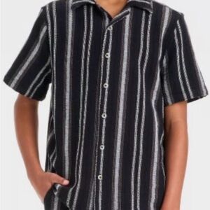 Black and Gray textured Striped boys Shirt